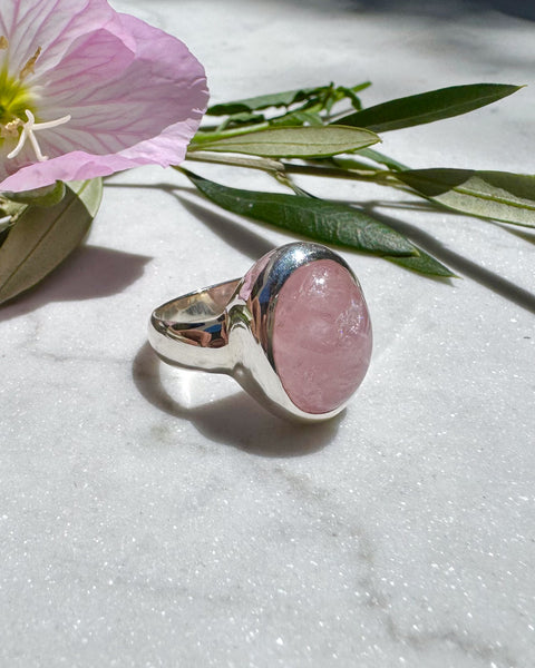 Morganite Cabochon Oval Silver Ring