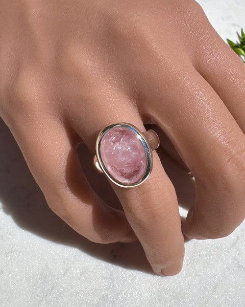 Morganite Cabochon Oval Silver Ring