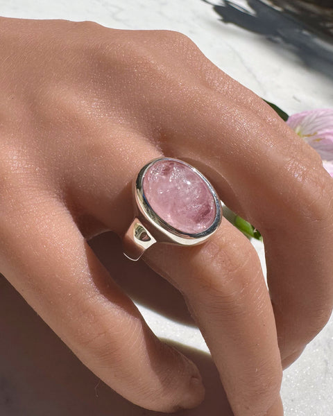 Morganite Cabochon Oval Silver Ring
