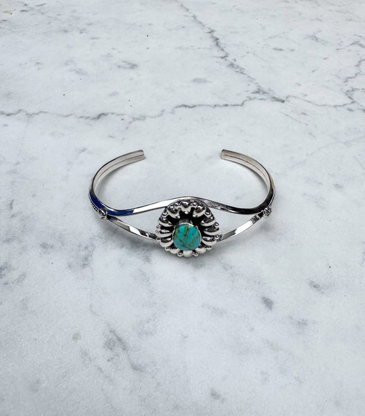 Navajo Turquoise Silver Flower Bracelet