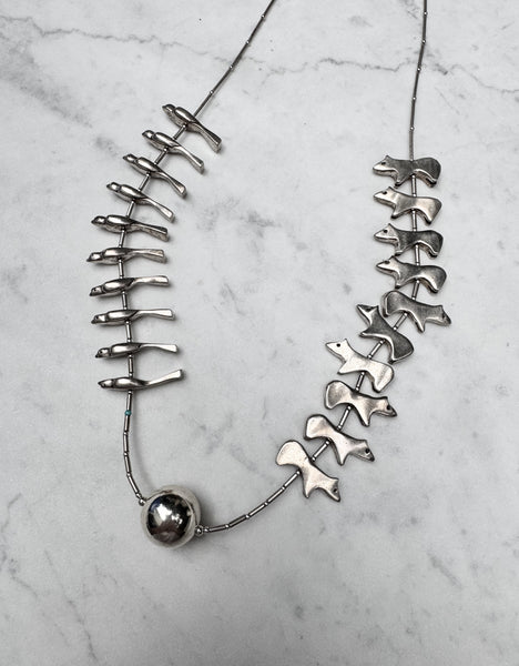 Antique Zuni Solid Silver Fetish Necklace