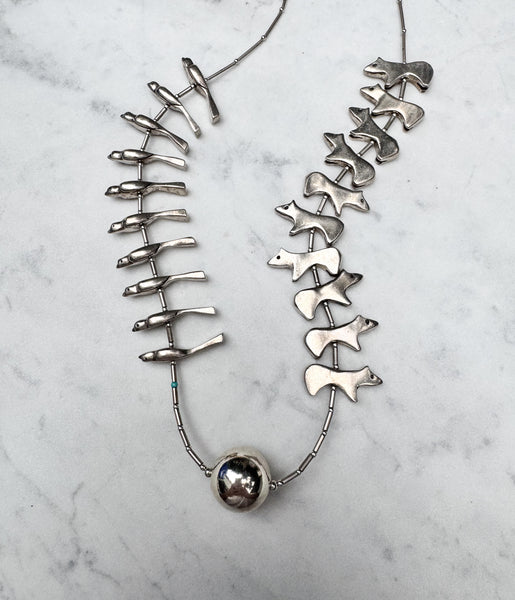 Antique Zuni Solid Silver Fetish Necklace