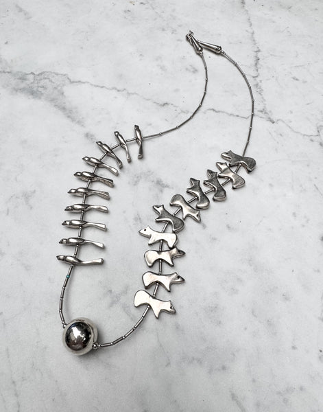 Antique Zuni Solid Silver Fetish Necklace