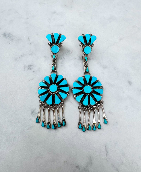 Zuni Turquoise Squash Blossom Earrings