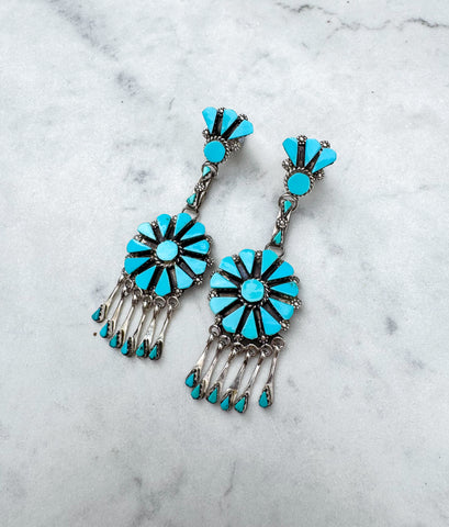 Zuni Turquoise Squash Blossom Earrings