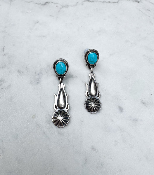 Navajo Turquoise Sandcast Earrings
