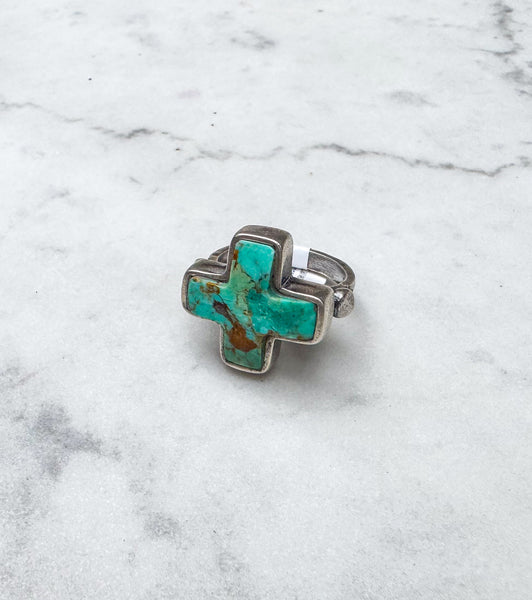 Peyote Bird Turquoise Cross Ring