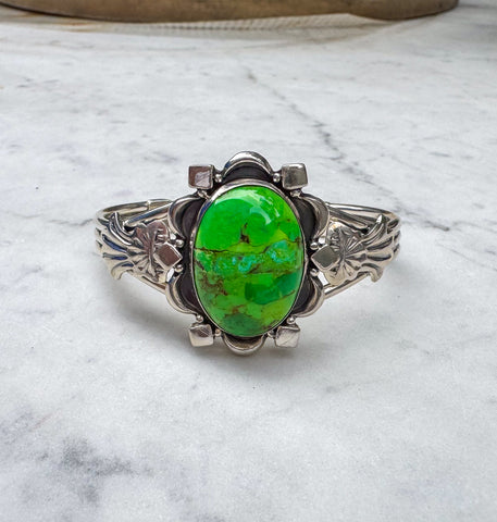 Navajo Green Turquoise Silver Bracelet