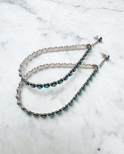 Zuni Turquoise Large Hoop Earrings
