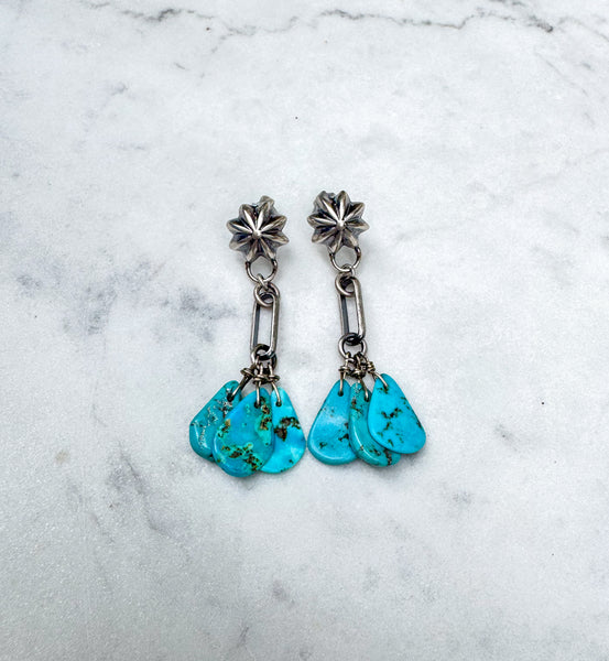 Peyote Bird Sandcast Turquoise Earrings