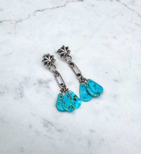 Peyote Bird Sandcast Turquoise Earrings