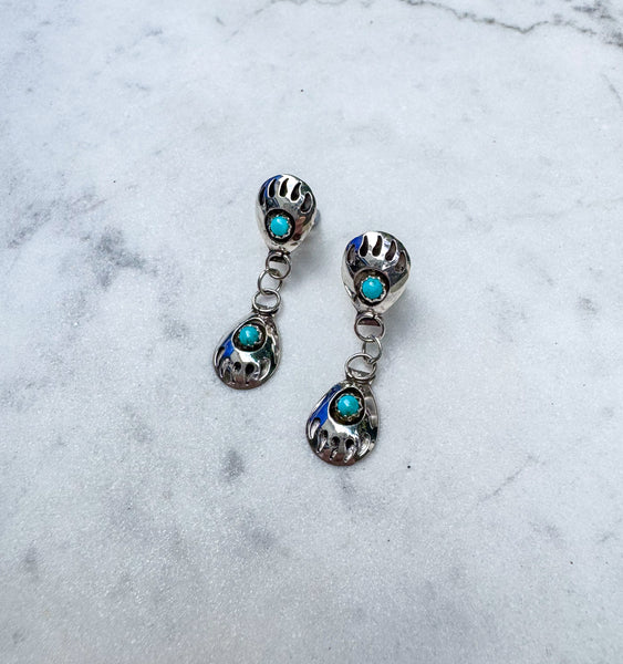 Navajo Turquoise Bear Paw Earrings