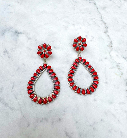 Navajo Squash Blossom Coral Earrings