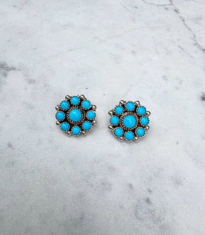 Navajo Sleeping Beauty Turquoise Flower Earrings