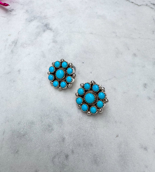 Navajo Sleeping Beauty Turquoise Flower Earrings
