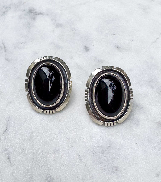 Navajo Onyx and Silver Stud Earrings