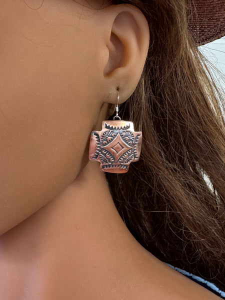 Navajo Copper Cross Earrings