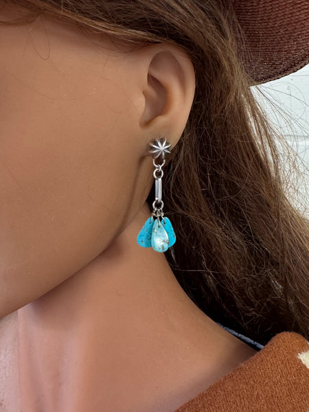 Peyote Bird Sandcast Turquoise Earrings