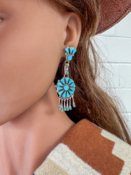 Zuni Turquoise Squash Blossom Earrings