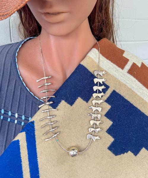 Antique Zuni Solid Silver Fetish Necklace