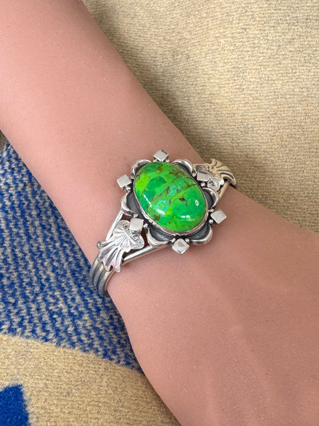 Navajo Green Turquoise Silver Bracelet