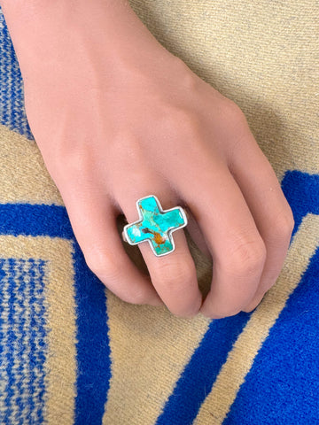 Peyote Bird Turquoise Cross Ring