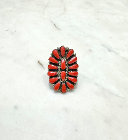 Navajo Squash Blossom Coral Ring