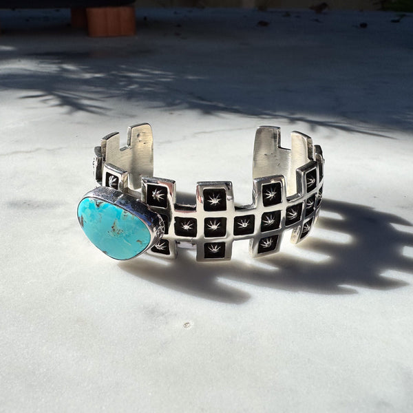 Sterling Silver Chequerboard Turquoise Cuff