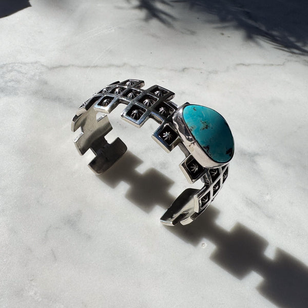 Sterling Silver Chequerboard Turquoise Cuff