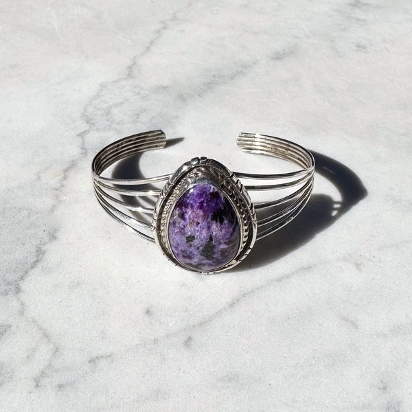 Navajo Charolite Silver Cuff
