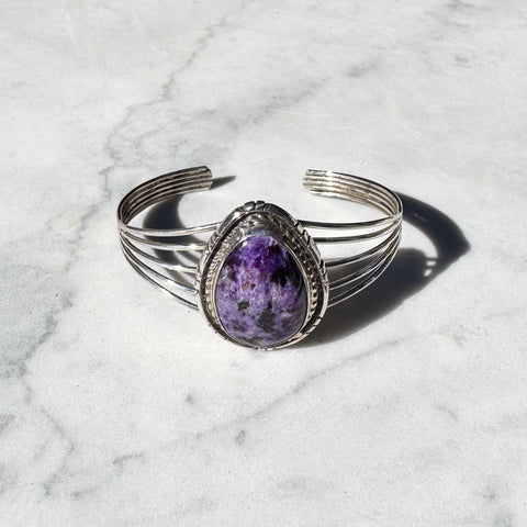 Navajo Charolite Silver Cuff