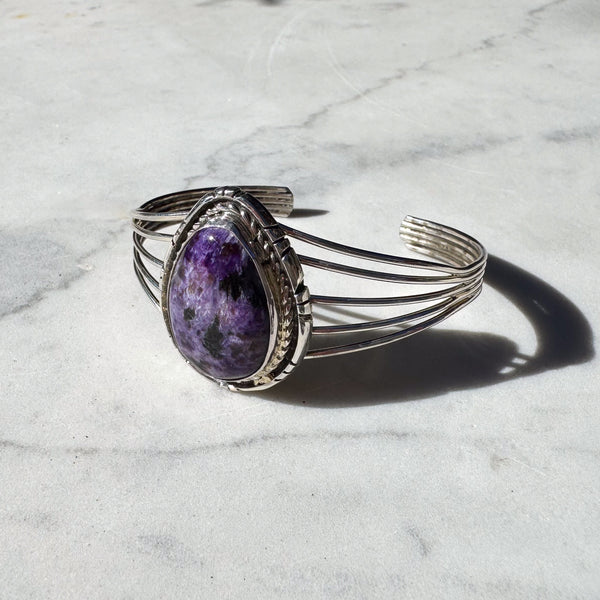 Navajo Charolite Silver Cuff