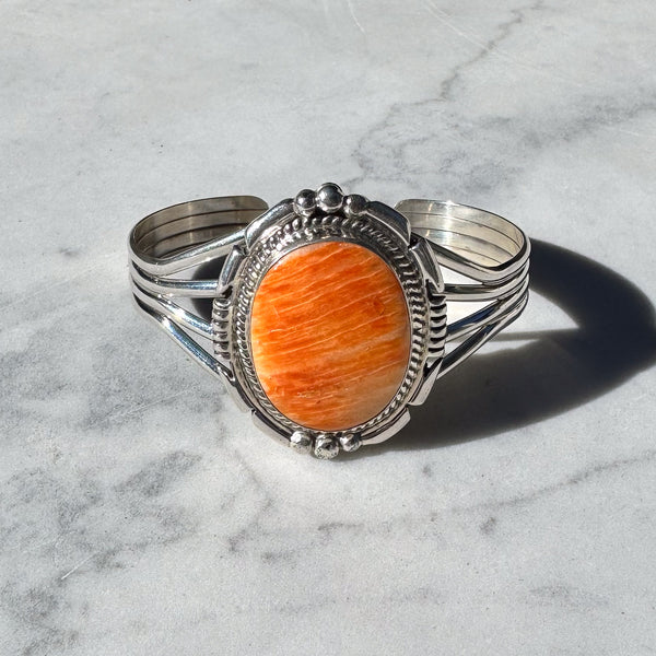 Orange Spiny Oyster Shell Silver Cuff