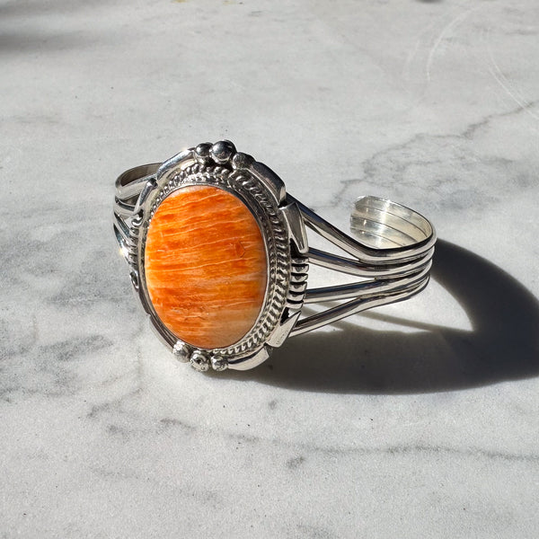 Orange Spiny Oyster Shell Silver Cuff