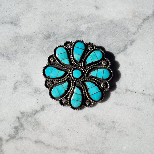 Zuni Turquoise Inlay Brooch/Pendant