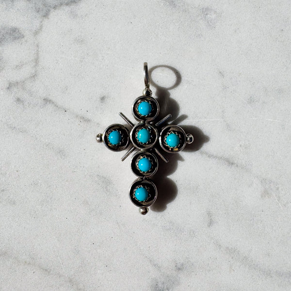 Reversable Turquoise/Coral Cross Pendant