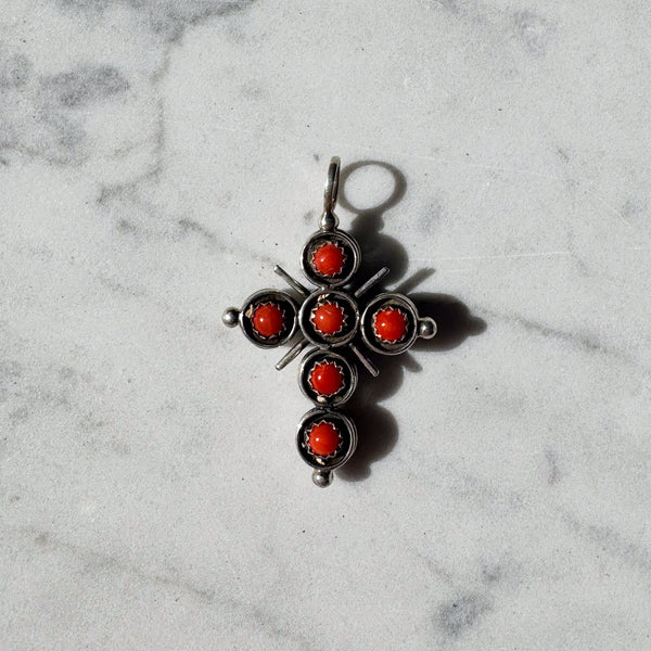 Reversable Turquoise/Coral Cross Pendant