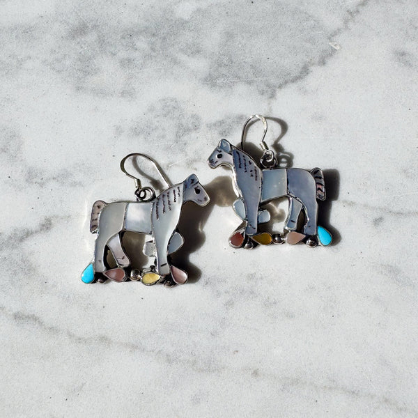 Mother of Pearl Horse Earrings