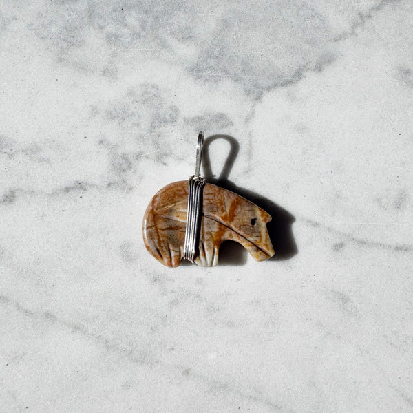 Jasper and Silver Bear Pendant
