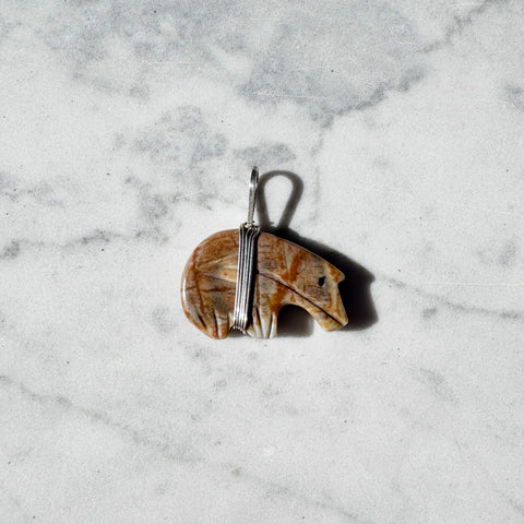Jasper and Silver Bear Pendant