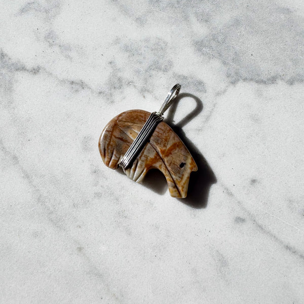 Jasper and Silver Bear Pendant
