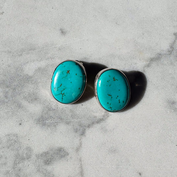 Natural Turquoise Oval Clip On Earrings