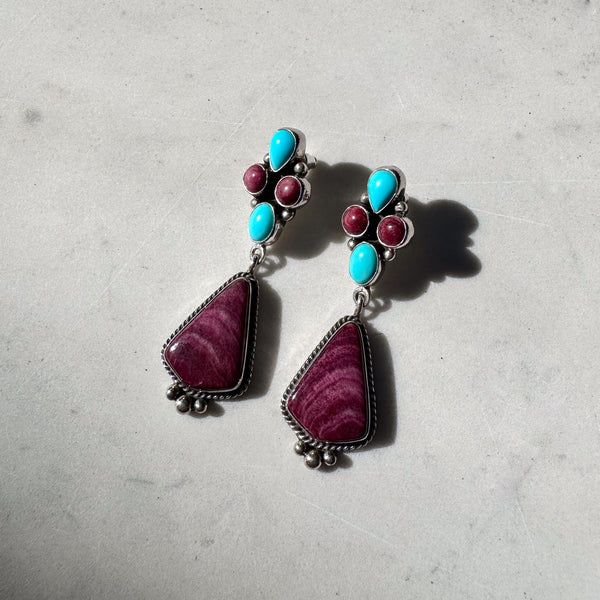 Purple Spiny Oyster and Turquoise Earrings