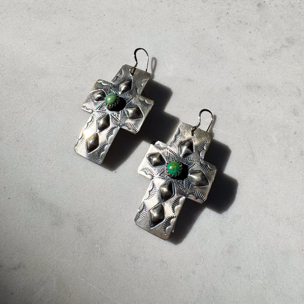 Navajo Silver Cross Earrings