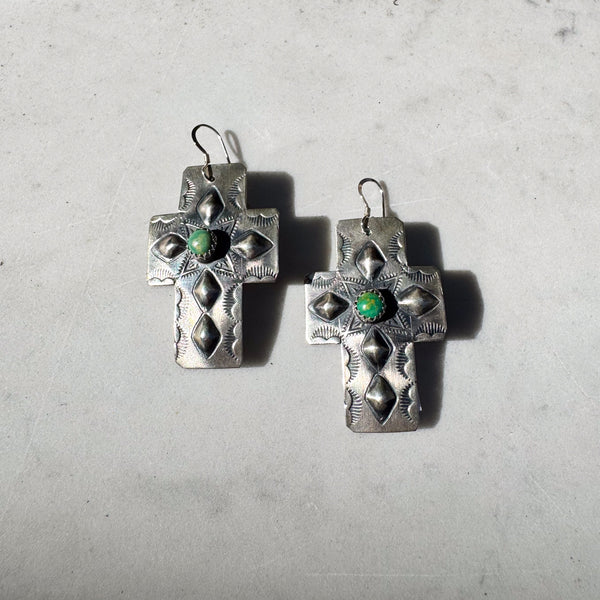 Navajo Silver Cross Earrings