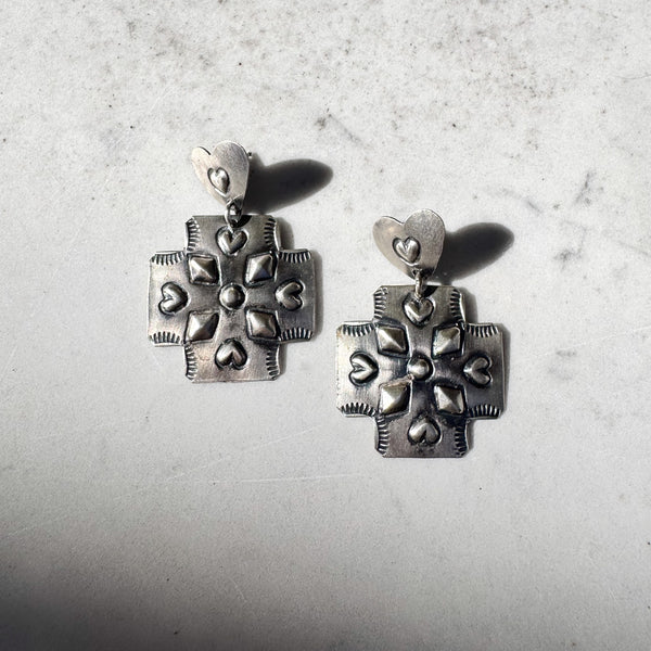 Navajo Silver Cross Earrings