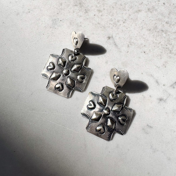 Navajo Silver Cross Earrings