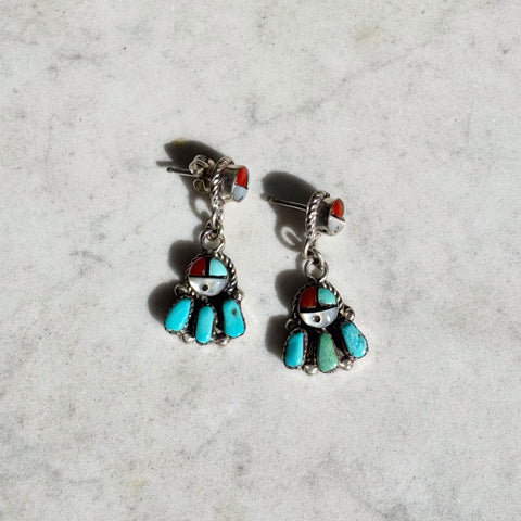 Zuni Turquoise, Shell and Jet Inlay Sunface Earrings