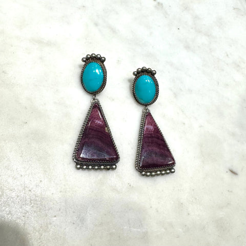 Purple Spiny Oyster and Turquoise Earrings