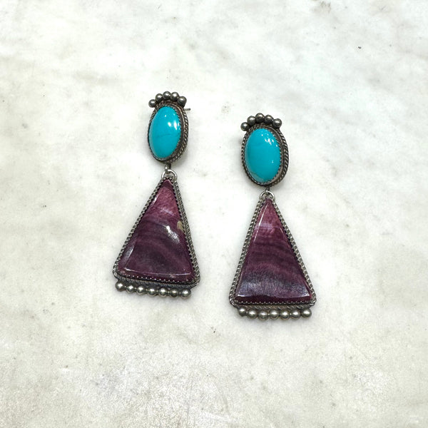 Purple Spiny Oyster and Turquoise Earrings